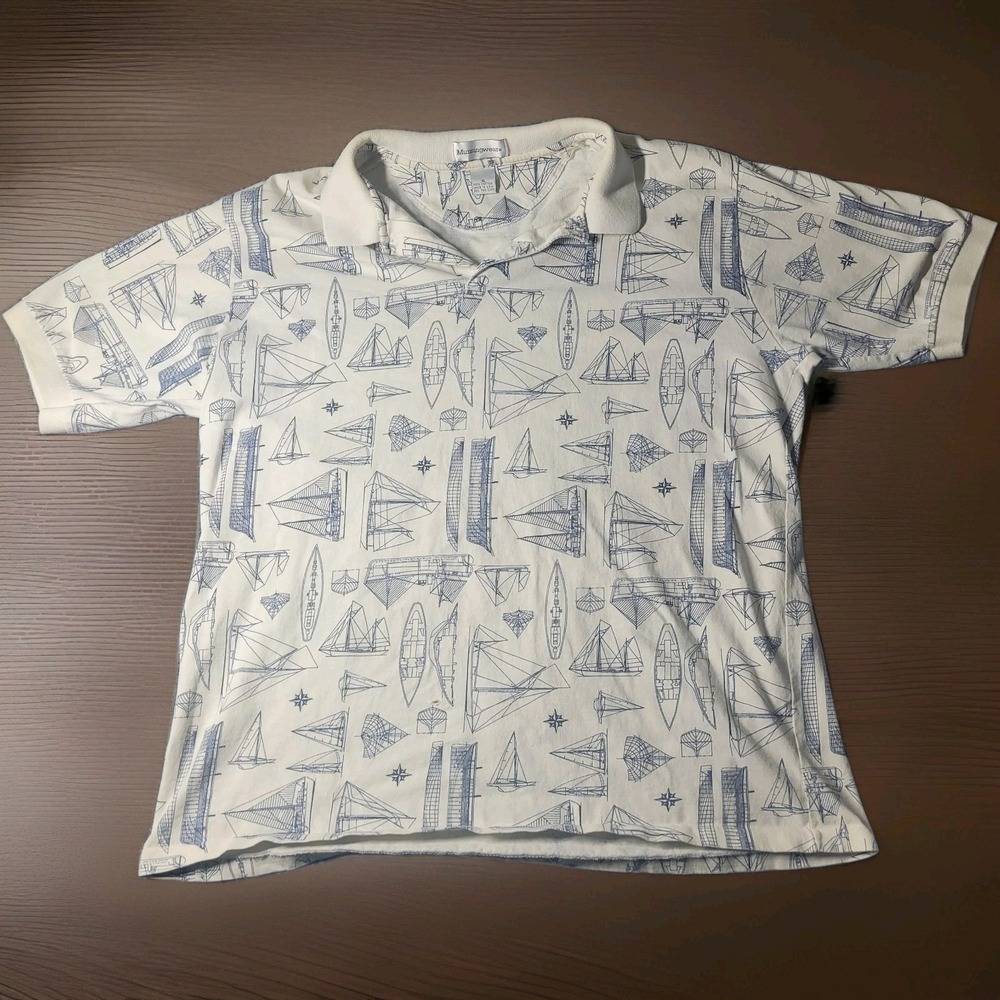 Vtg Munsingwear Polo‎ Shirt  Mens XL Sailboat Nautical USA Made 90s